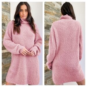 Lulus Sweet Whispers Mauve Multi Eyelash Knit Turtleneck Sweater Dress